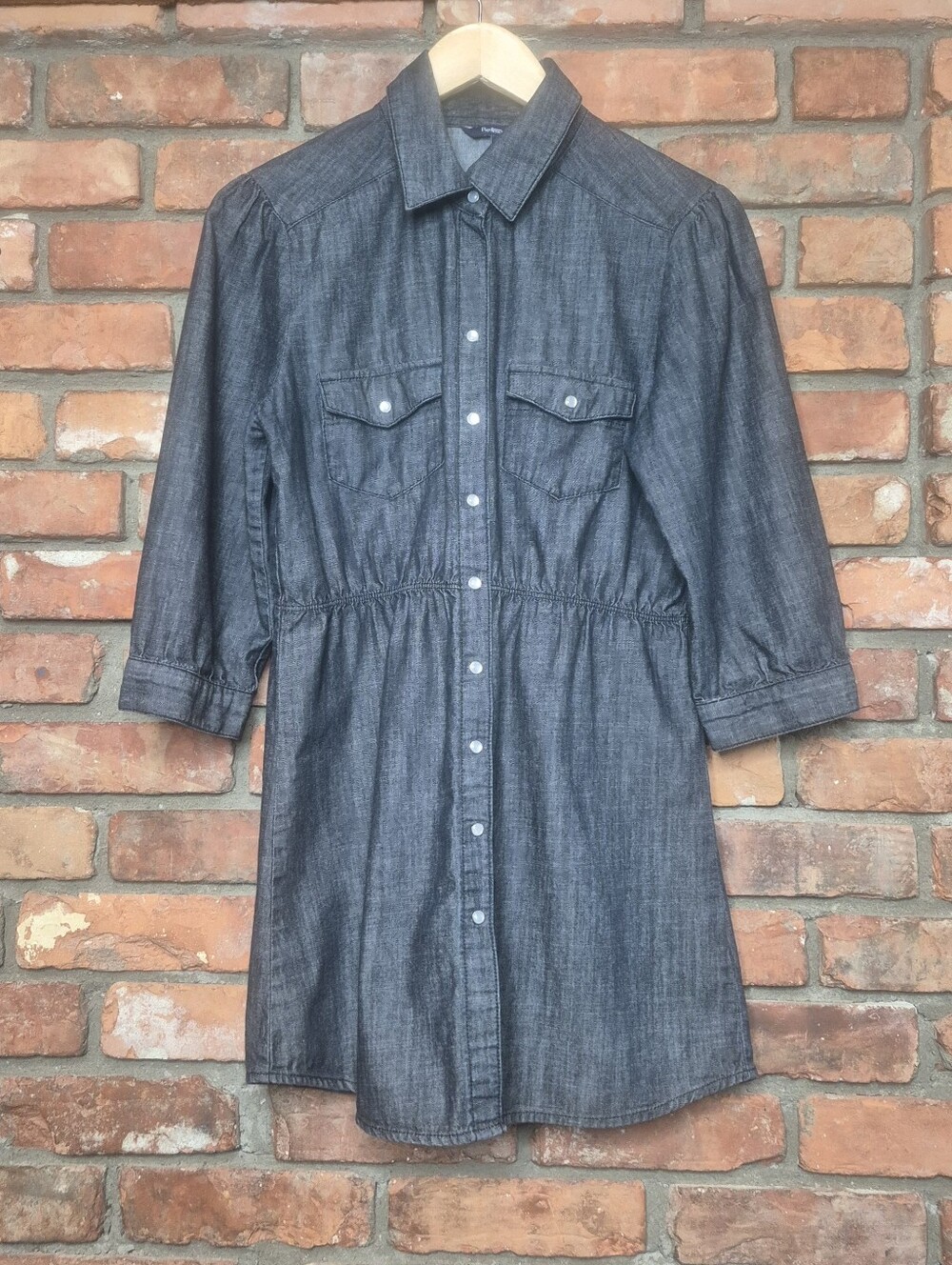Reitmans Dark Indigo Denim Shirt Dress Pearl Snap Western Chambray 100% Cotton